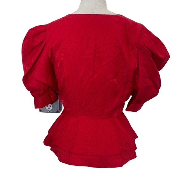 Vintage Mijoli Blouse Silk Puff Sleeves Iridescent Red Faux Wrap Top Sz 6 - Picture 4 of 16